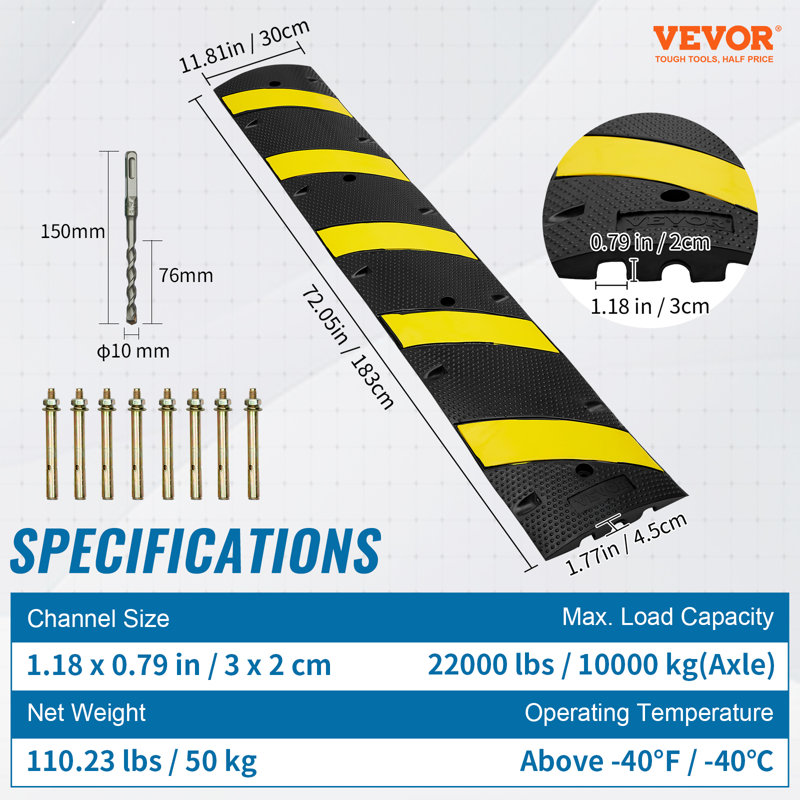 VEVOR Rubber 72'' L Threshold Ramp