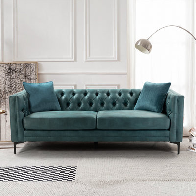 Brinna Upholstered Button-Tufted Sofa with Metal Legs
