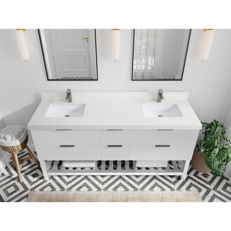 Meuble-lavabo double 72 po avec plateau en quartz Catalina