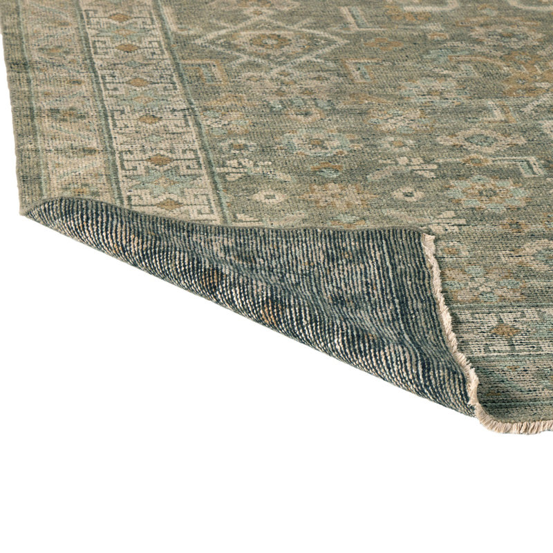 Kenli Wool Oriental Area Rug in Green, Rectangle 12' x 15'
