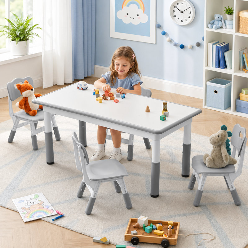 Angeliz Kids 5 Piece Play Or Activity Table and Chair Set, Gray/White