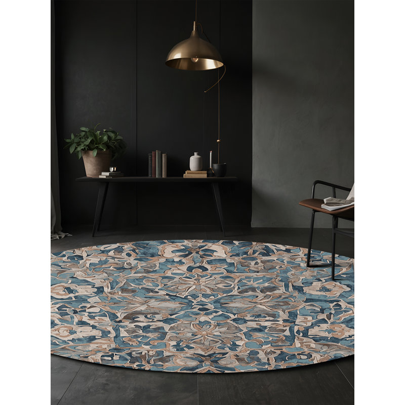 Tapis gris soyeux et moelleux, Rond 5 pi