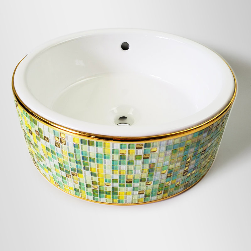 Lavabo de salle de bain vasque circulaire en porcelaine avec trop-plein Gem, Vert