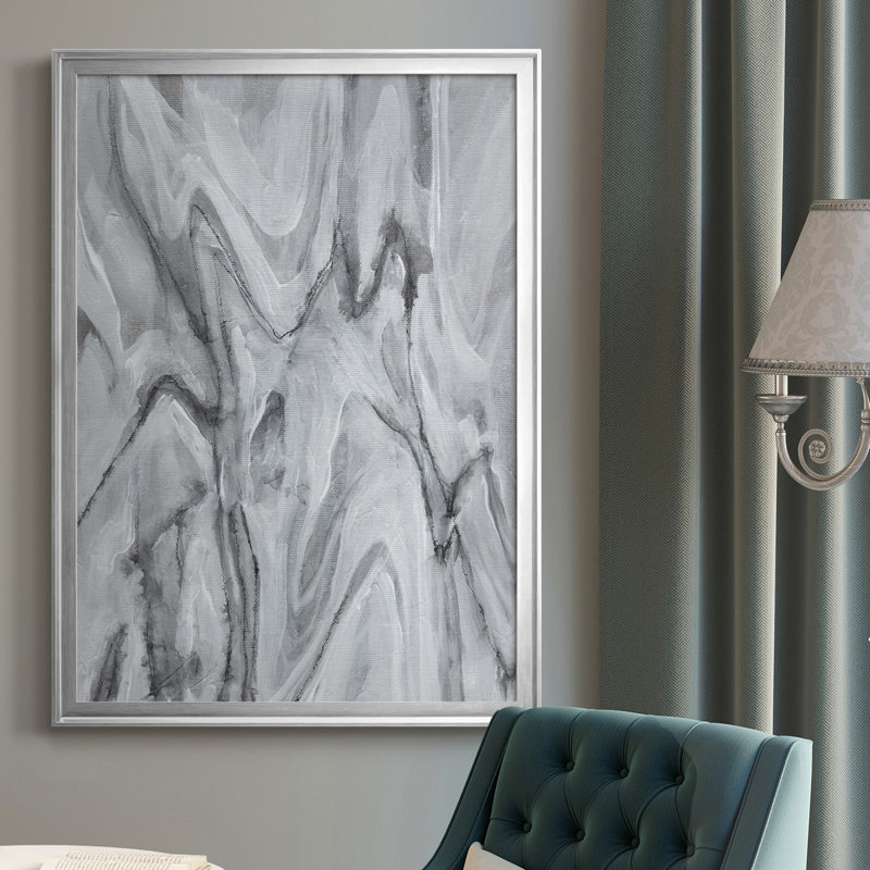 Marbré blanc IV - reproduction d'art sur toile, Cadre argenté, H 42,5 po x l 30,5 po x P 1 po