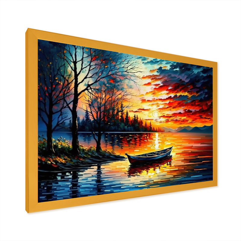 «Canoe on the Lake in the Fall», reproduction sur toile, H 16 po x l 32 po x P 1 po, Impression dorée sur toile encadrée