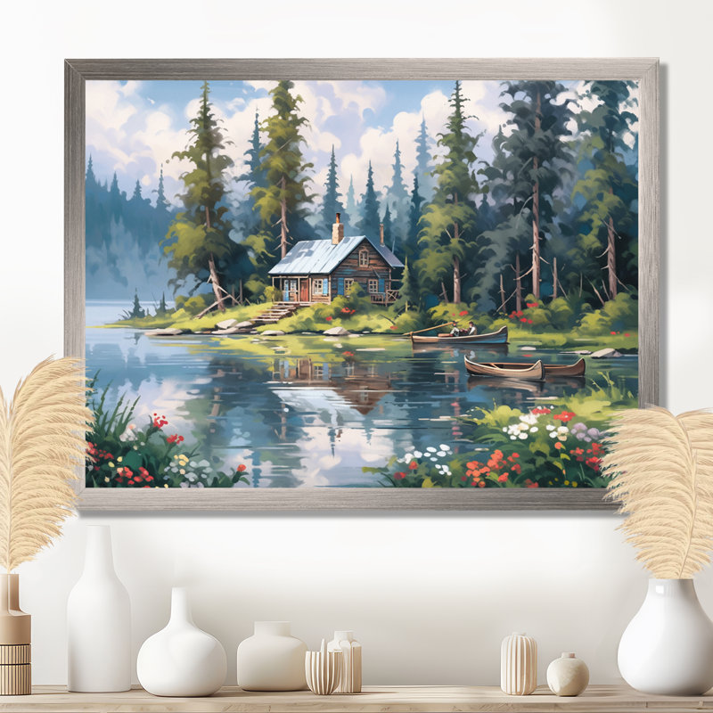 Rustic Refuge Lakehouse I sur impression sur toile, H 16 po x l 32 po x P 1 po, Cadre simple argenté