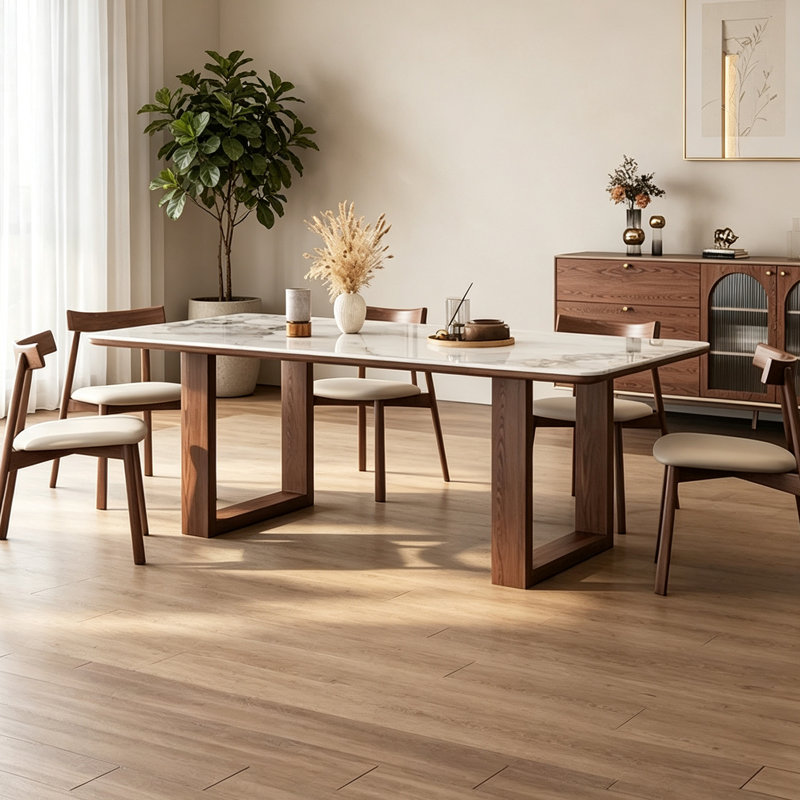 Modern Rectangle Sintered Stone Dining Table, 29.52" H x 70.86" W x 35.43" D