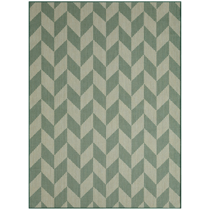 NICOLE MILLER NEW YORK Patio Country Calla Herringbone Indoor/Outdoor Area Rug, Beige/Green, Rectangle 6'6" x 9'2"
