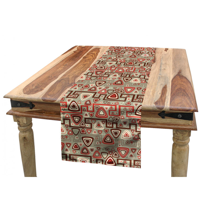 Geometric Red and Beige Polyester Table Runner