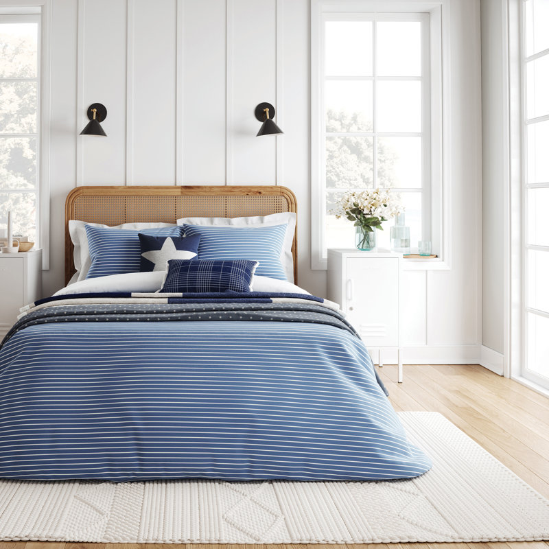 Breton Stripe Modern & Contemporary Duvet Cover Set, Blue/White, Kingsize - 2 Standard Pillowcases