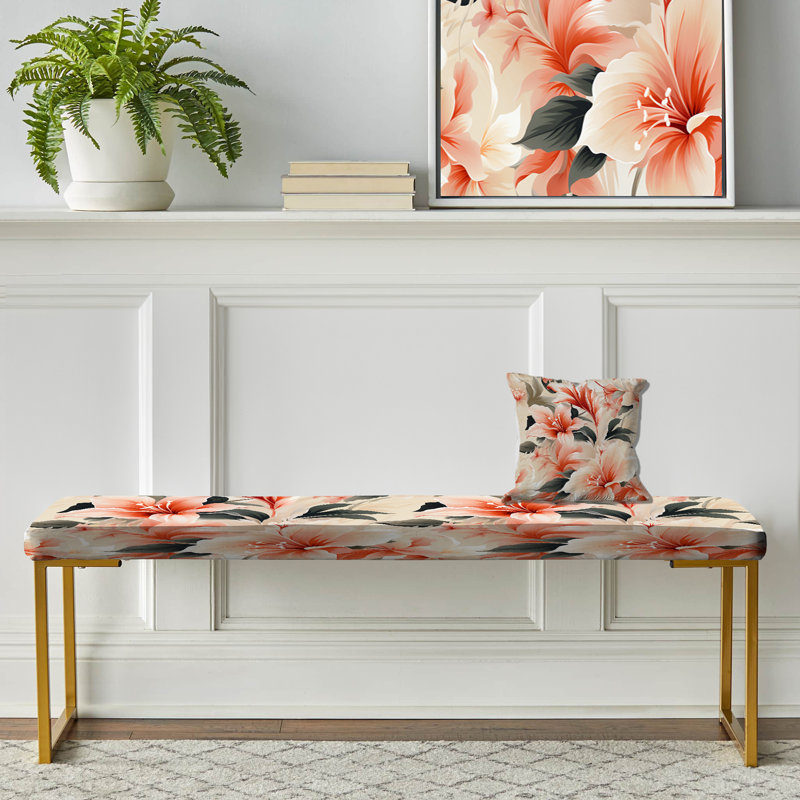 Delicate Neutrals Tropical Pattern I - Tropical Upholstered Gold Bench