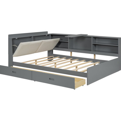 Wood platform bed with Storage Headboard