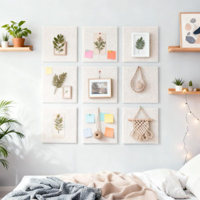 Large Self-Adhesive Felt Bulletin Board Tiles - 15-Pack Modern Decorative Pin Boards with 30 Pushpins, Acoustic Notice Board