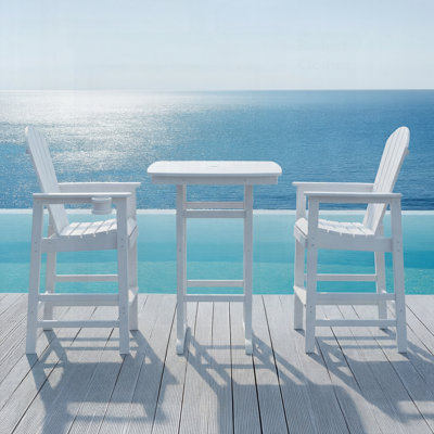 3-Piece HDPE Bar-Height Patio Set With 42.1 Inch Square Table And 2 Stools, All-Weather Design For Outdoor Bistro Enjoyment