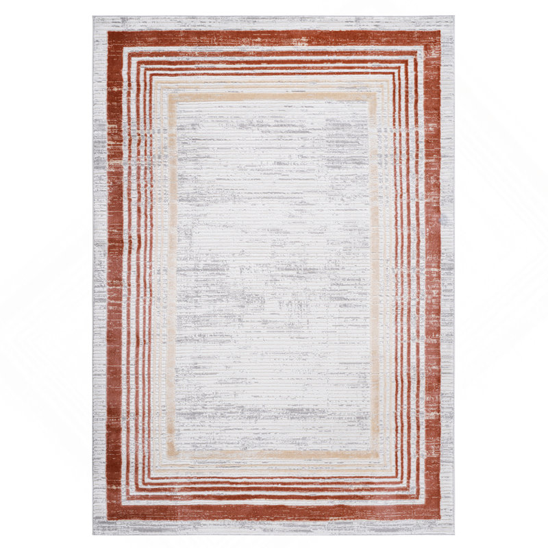 5X7 Brown/Ivory/Bordered Non-Shedding Living Room Bedroom Dining Home Office Stylish And Stain Resistant Area Rug