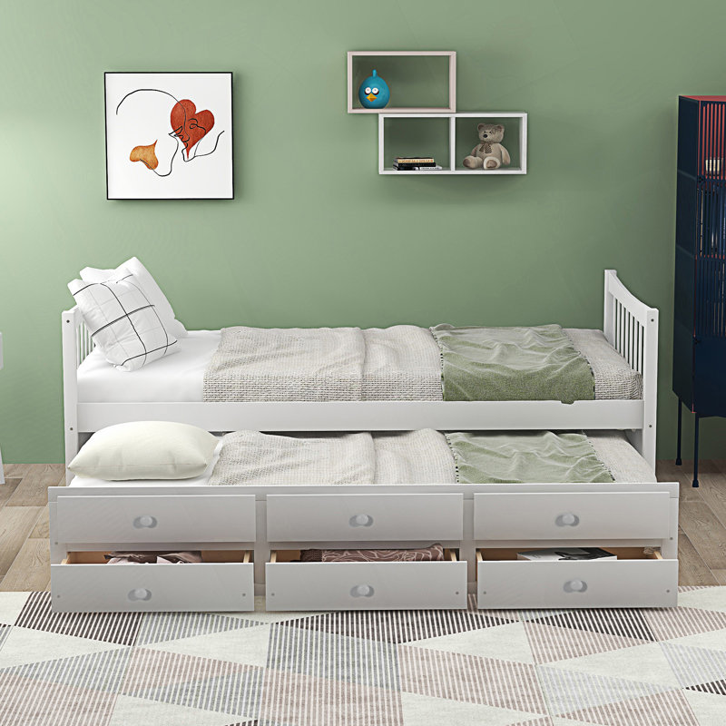 Lit de jour de style moderne avec couchette et tiroirs, Blanc