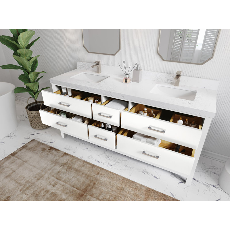 Parker 72" White Solid Wood Double Sink Vanity with Carrara Quartz Top