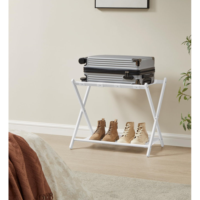 Set of 2 Foldable Luggage Racks with Storage Shelf for Guest Room, Cloud White