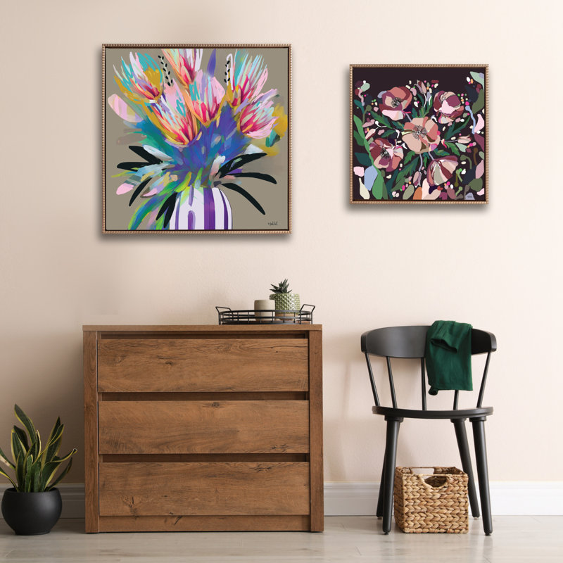 Bright Flowers by Inkheart Designs Framed Canvas Wall Art Print, Or perlé