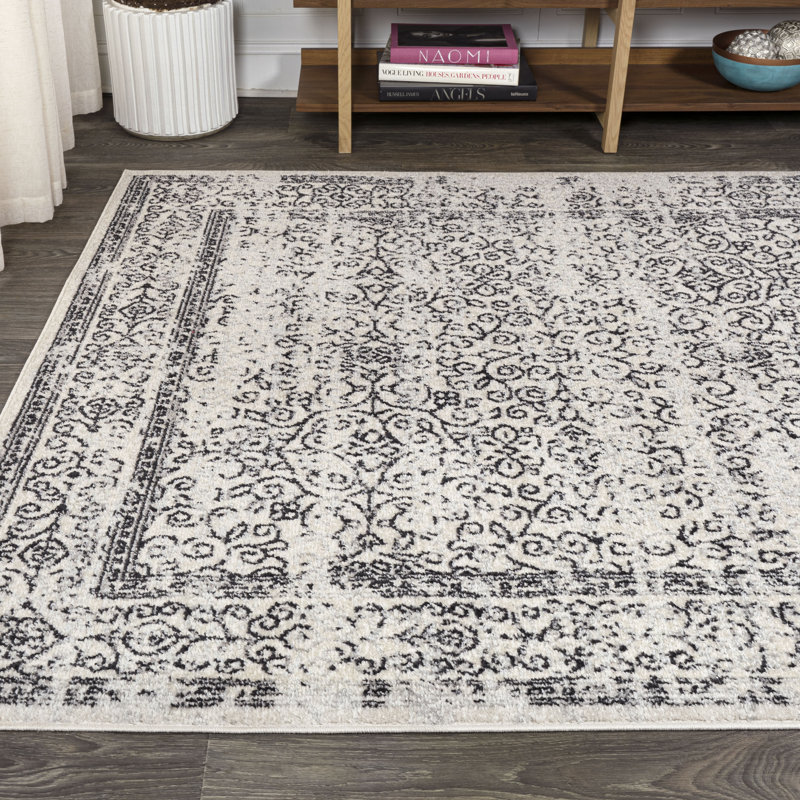 Attie Filigree Gray/Black Rug, Rectangle 5'3" x 7'6"