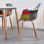 Retro Patchwork Armrest Dining Chair - Colorful Contrast Design - Solid Wood Legs-701075883