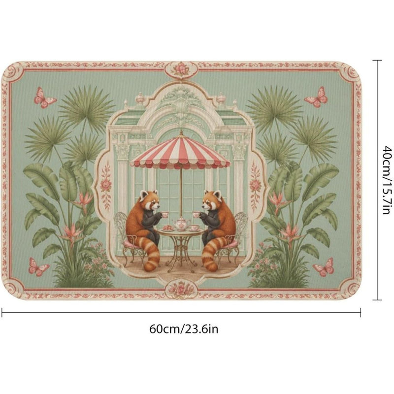 Tapis rouge en flanelle à motif de thé rouge, tapis lavable antidérapant pour entrée de cuisine, 24 po x 36 po