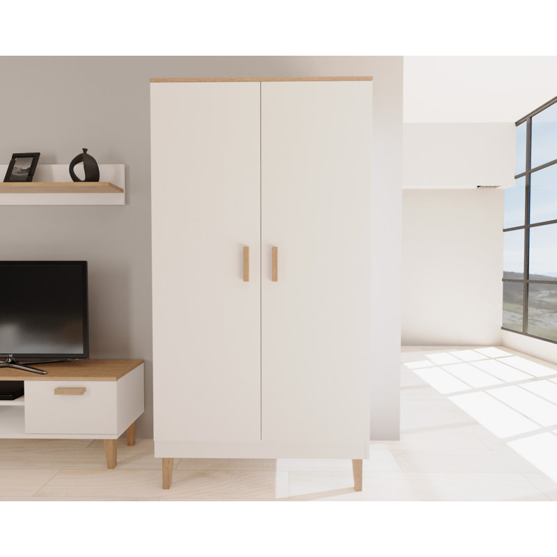 Amirah 2 Door Solid + Manufactured Wood Wardrobe, White/Hickory