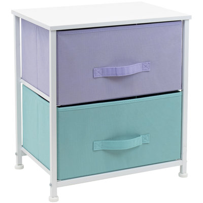 Sorbus Nightstand With 2 Drawers - Bedside Furniture & Accent End Table Chest For Home, Bedroom, Steel Frame, Wood Top, Fabric Bins (Pastel/White)