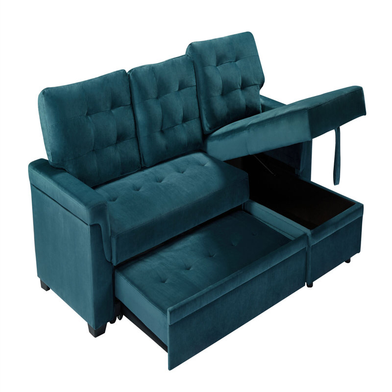 Wilcoxen 3 Seater Foam Sofa Bed, Velvet, Green