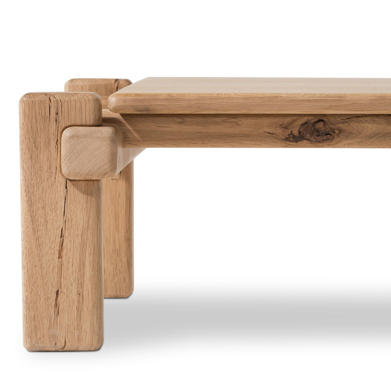 Marcia Single Coffee Table by Thomas Bina and Ronald Sasson, 13.75" H x 70.75" L x 31.5" W, Natural Reclaimed French Oak