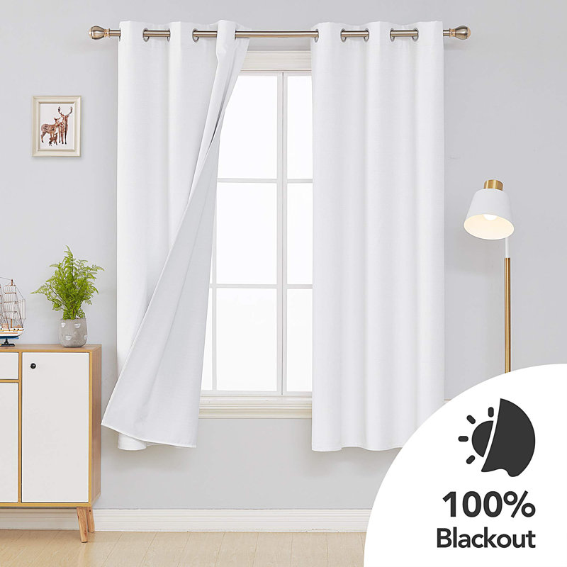 Faux Linen Blackout Grommet Curtain Drapes (Set of 2), Star White, 42" W x 72" L
