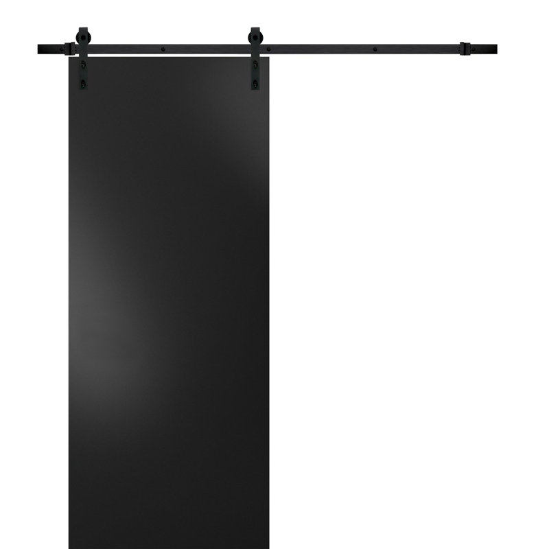 Porte de grange affleurante en bois Planum avec trousse de quincaillerie d'installation, 28 po x 80 po, Noir mat