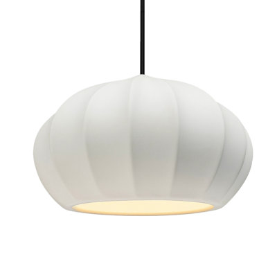 Radiance - Oval Fluted 1-Light Pendant - Bisque - Polished Chrome - Dedicated LED - Black Cord