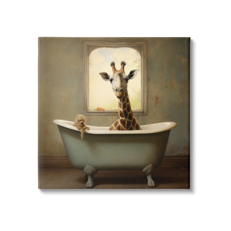 Girafe rétro dans la baignoire par Lazar Studio, H 24 po x l 24 po x P 1,5 po