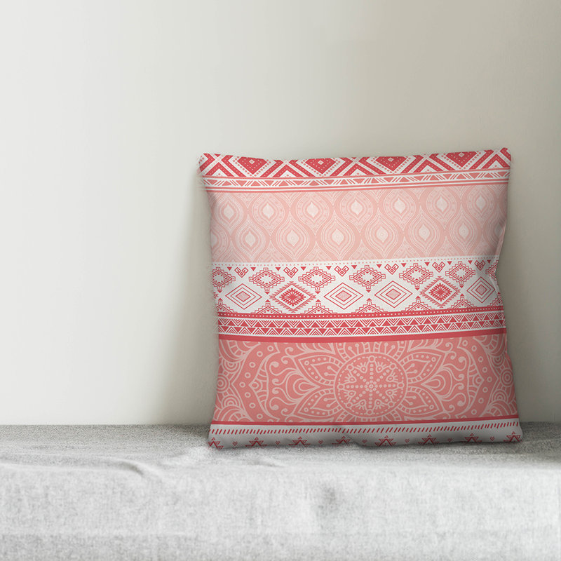  Coussin décoratif intérieur / extérieur Boho, 16 po x 1 po, Pas de bourre, Blanc cassé / rouge brique