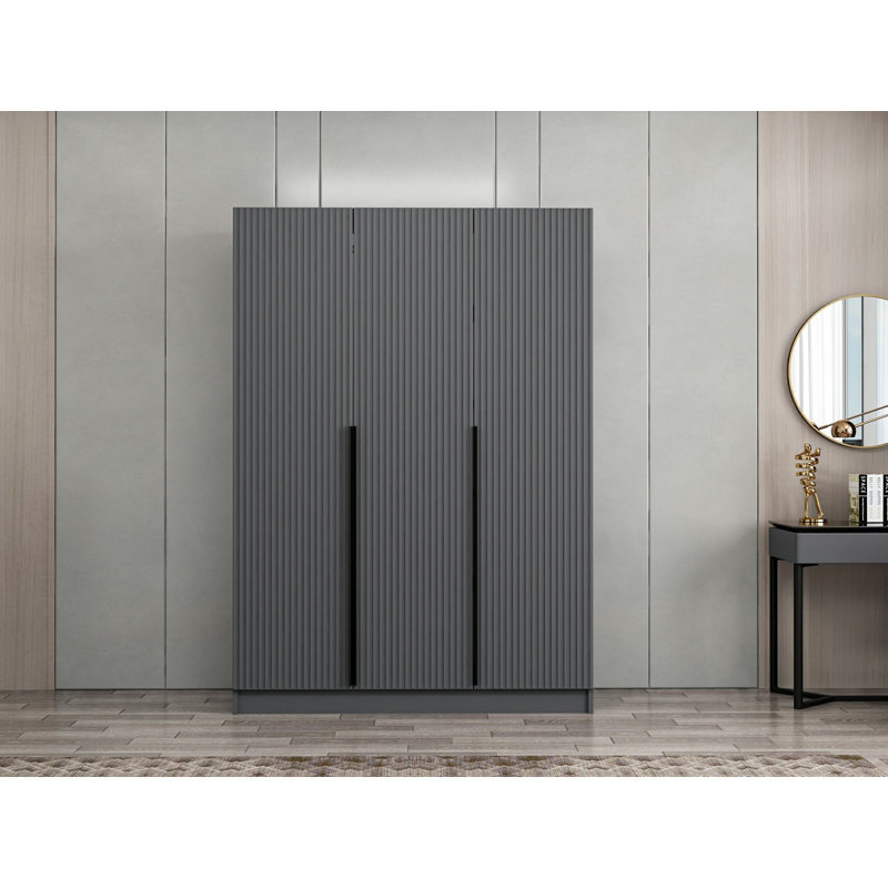 Modern Wardrobe in Anthracite Color, 53.1 x 82.7 x 20.5 inches | 100% Melamine Coated Particle Board, Thickness: 0.7 inches | Stylish Geometric Design, Perfect for Contemporary Bedrooms & Storage Solutions