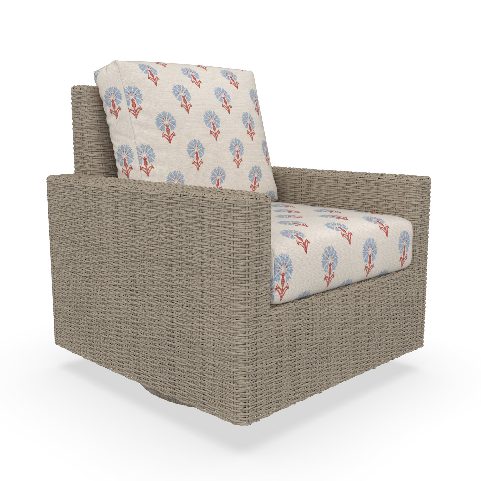 Outdoor Swivel Chair With Sunbrella Cushions, Floral, Mira Bluebell