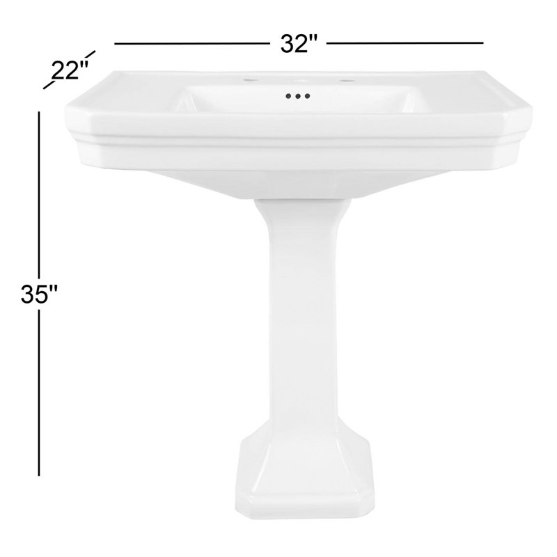 32 Inch Pedestal Sink - 8 Inch Faucet Drillings - White