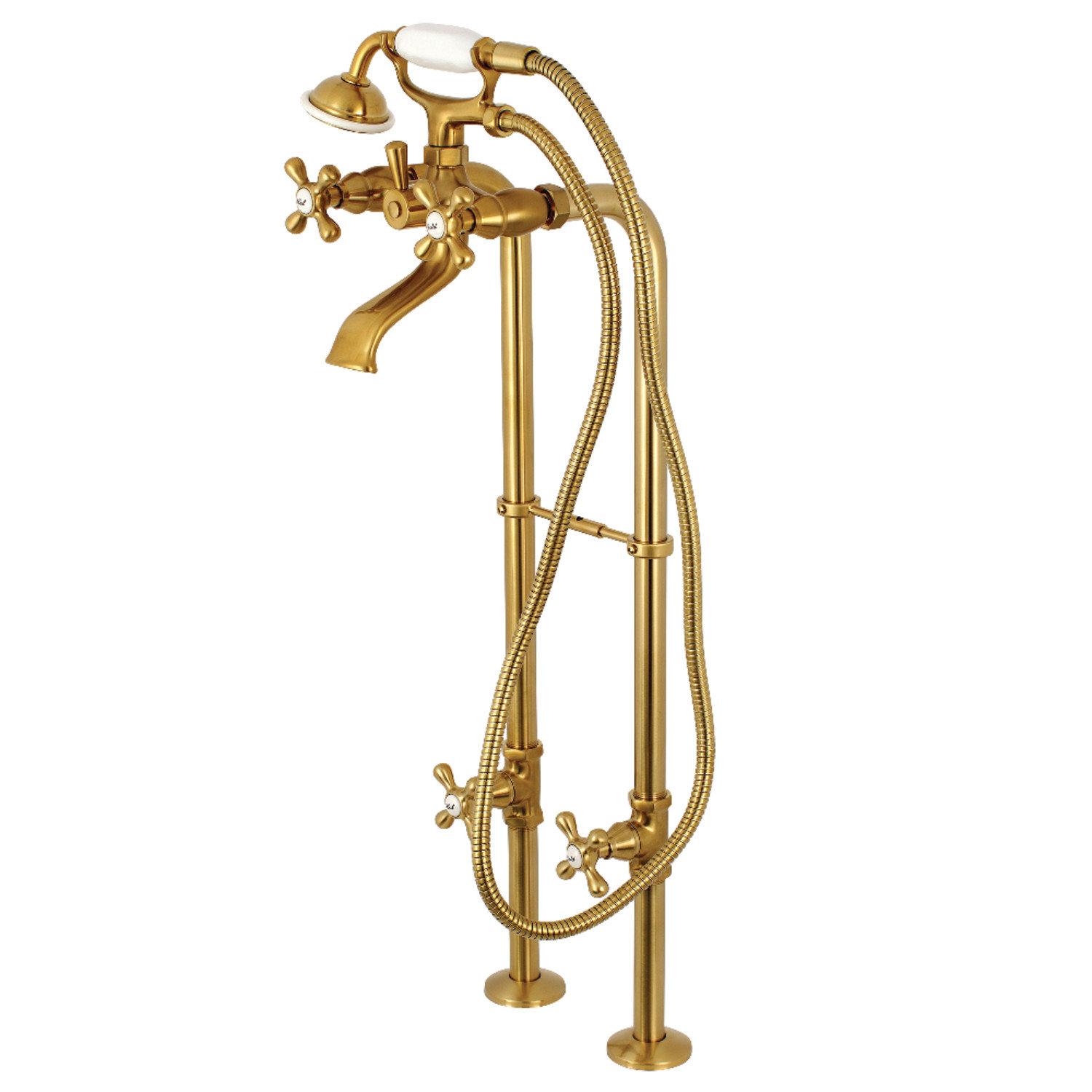 Kingston Freestanding Tub Faucet with Supply Line, Satin Brass