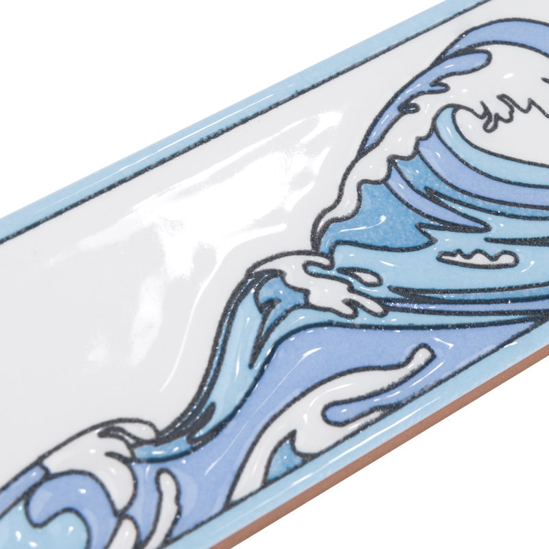 Captain Kanagawa Wave 2" x 8" Glossy Ceramic Specialty Trim in Blue/White, Glacier Blue