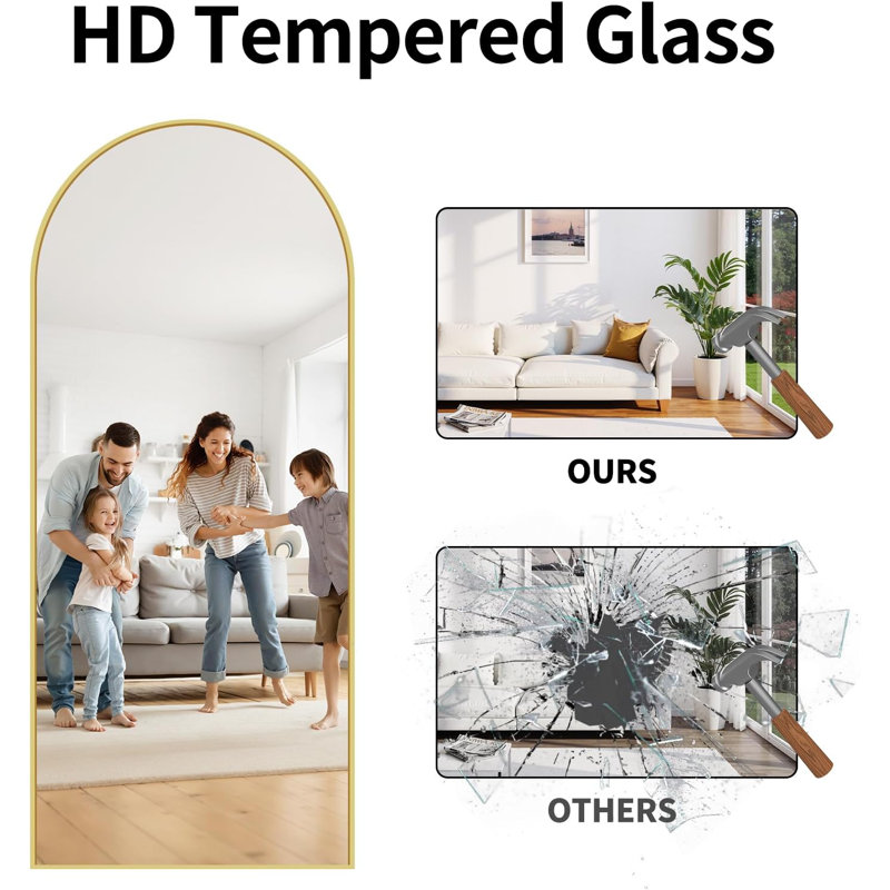 71"x30" Arched Full Length Mirror, Large Floor Mirror with Aluminum Alloy Frame Standing Hanging or Leaning Wall-Mounted Mirror, Vanity Mirror for Living Room and Bedroom,Gold