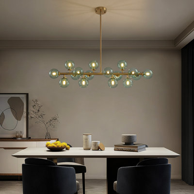 Lustre linéaire moderne en verre vert à 16 lumières à intensité variable Spoutnik