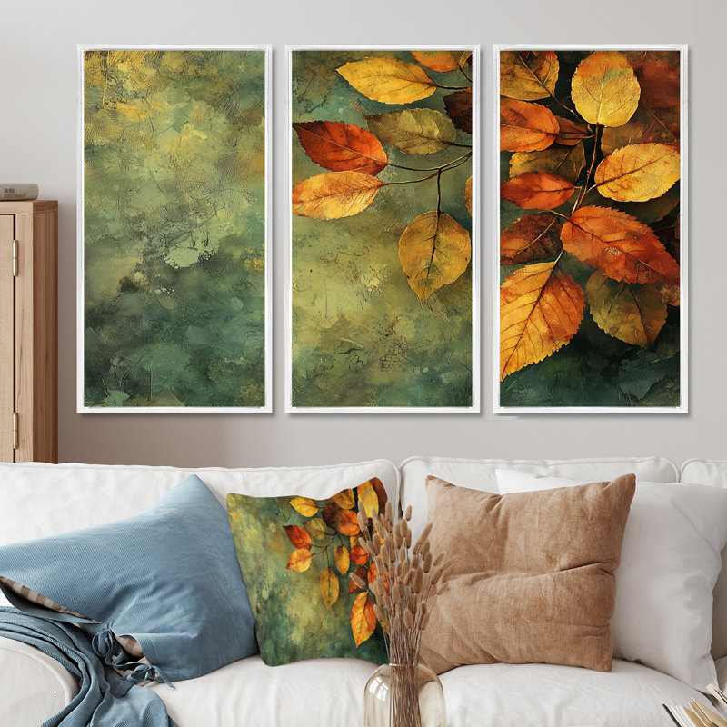 «Leaves Forest Tranquility III», ensemble de 3 feuilles d'art mural, H 32 po x l 48 po, Blanc