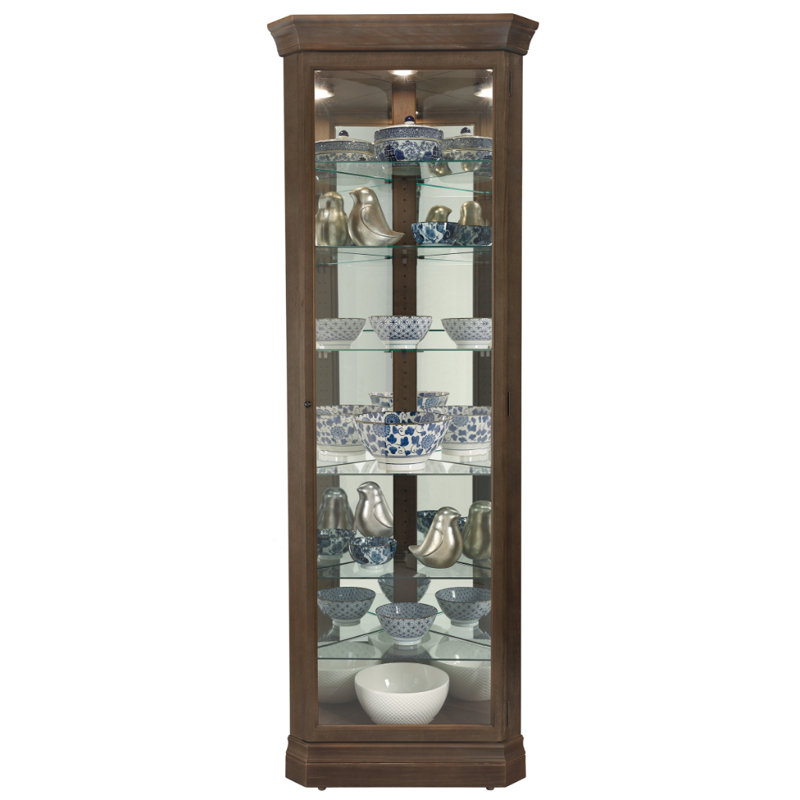Delia Solid Wood Lighted Curio Cabinet, Brown