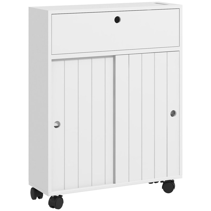 Toilet Paper Cabinet, Slim Bathroom Cabinet With 4 Rolling Wheels, Small Bathroom Storage Cabinet