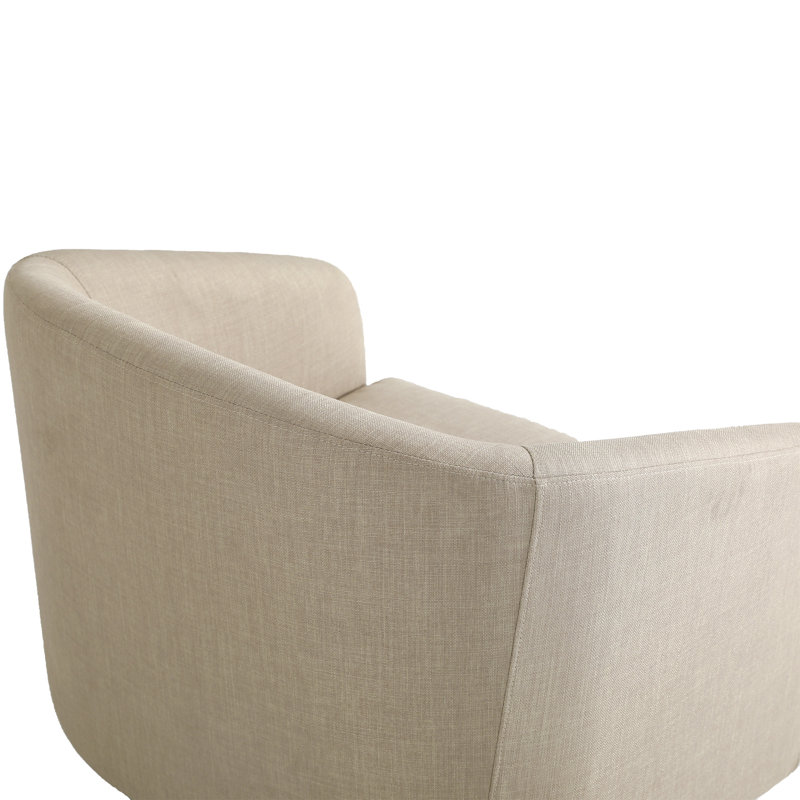 Applewold Upholstered Light Brown Cotton Blend Swivel Barrel Chair with Solid Wood Base, Brown Linen Blend