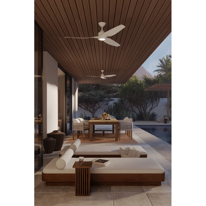 Norwynd 60" 5CCT LED Smart Coastal Rated Indoor/Outdoor Ceiling Fan, White, Flat White