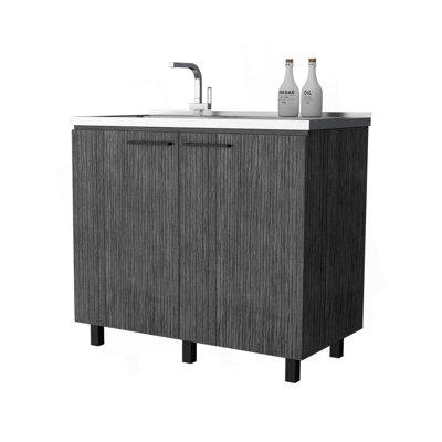 Smokey Oak Utility Sink And Cabinet