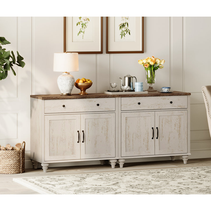 Dosseret de rangement Scarlett de 67,7 po de large, Blanc rustique / brun
