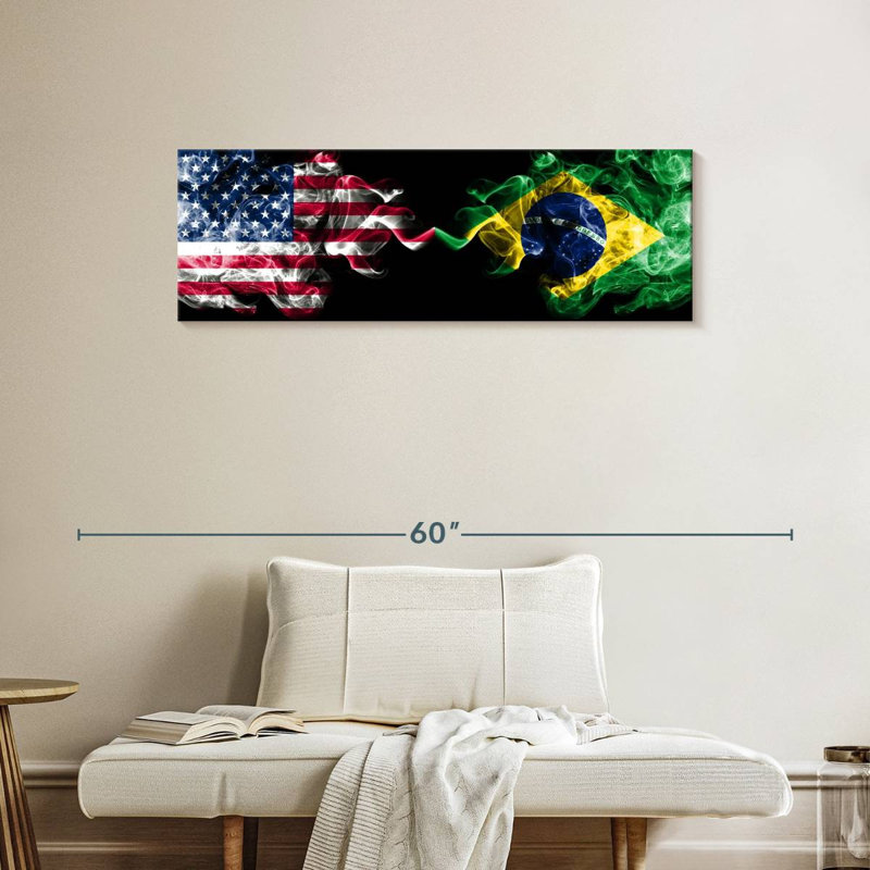 «Smoky USA», drapeaux du Brésil sur toile, H 14 po x l 42 po x P 1,25 po